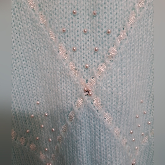 Vintage Beautifully Mine Mint Green Knit Sweater With Embellishments - Picture 8 of 8